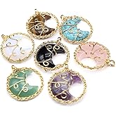 LHJ 8 Pcs Natural Stone Pendants Random Heart and Moon Shape Healing Crystal Agate Copper Wire Knitting Charms for Jewelry Making Necklace Gift