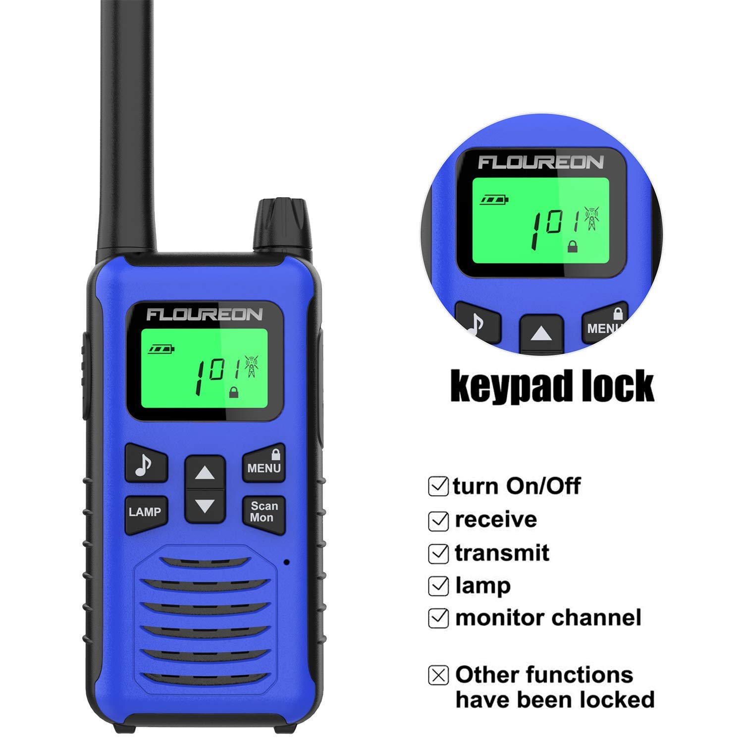 2 Pack Walkie Talkies for Kids FLOUREON Long Range Two Way Radio 22 Channel 3000M (MAX 5000M) USB Cable Charging Walkie Talkies for Outdoor Adventures Camping Hiking(Blue)