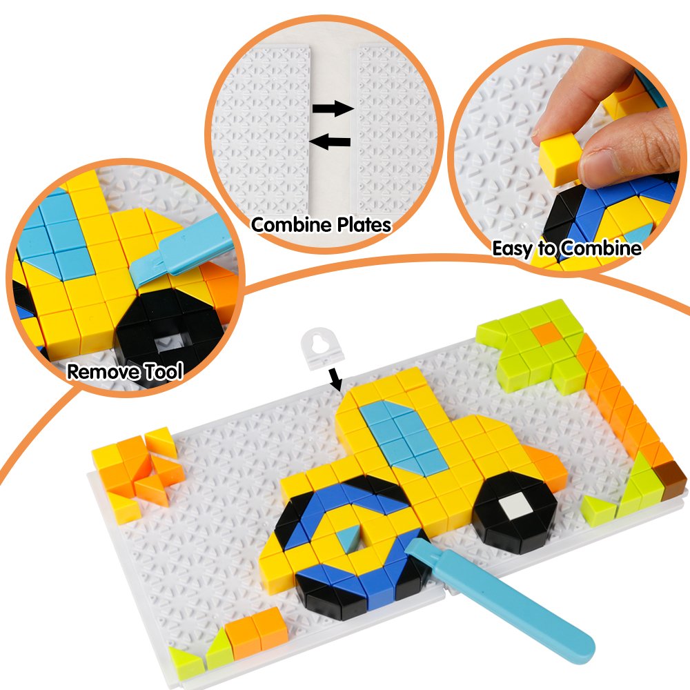 Mosaic Puzzle Funny Bricks Jigsaw Puzzles Building Blocks Set Preschool Creative Educational Toys Game for Kids Toddlers-198 Pieces