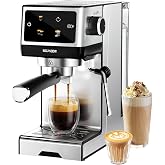 SECPOEDR 20 Bar Espresso Machine with Milk Frother, Cold Brew, Touch Screen | Create Barista-style Espresso, Latte, Cappuccino at Home, Fast Heat, PID Control and Easy Touch Operation, Sliver