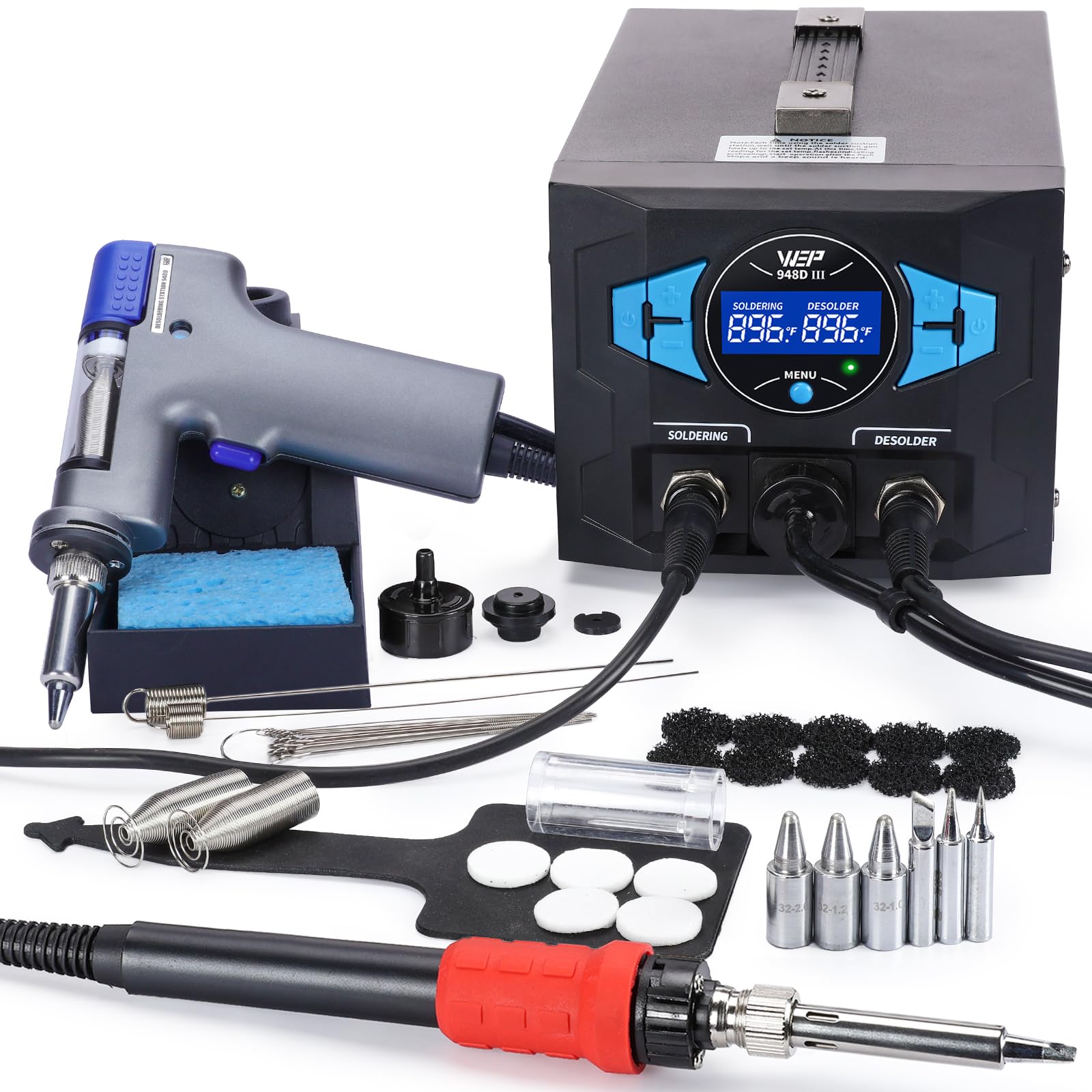 Photo 1 of WEP 948D III Upgraded 2-IN-1 ESD Safe Soldering Desoldering Station with Fast-Heating Desoldering Gun & Soldering Iron, Sleep Mode, Automatic Shutdown, Temperature Calibration with 31 Pcs Accessories