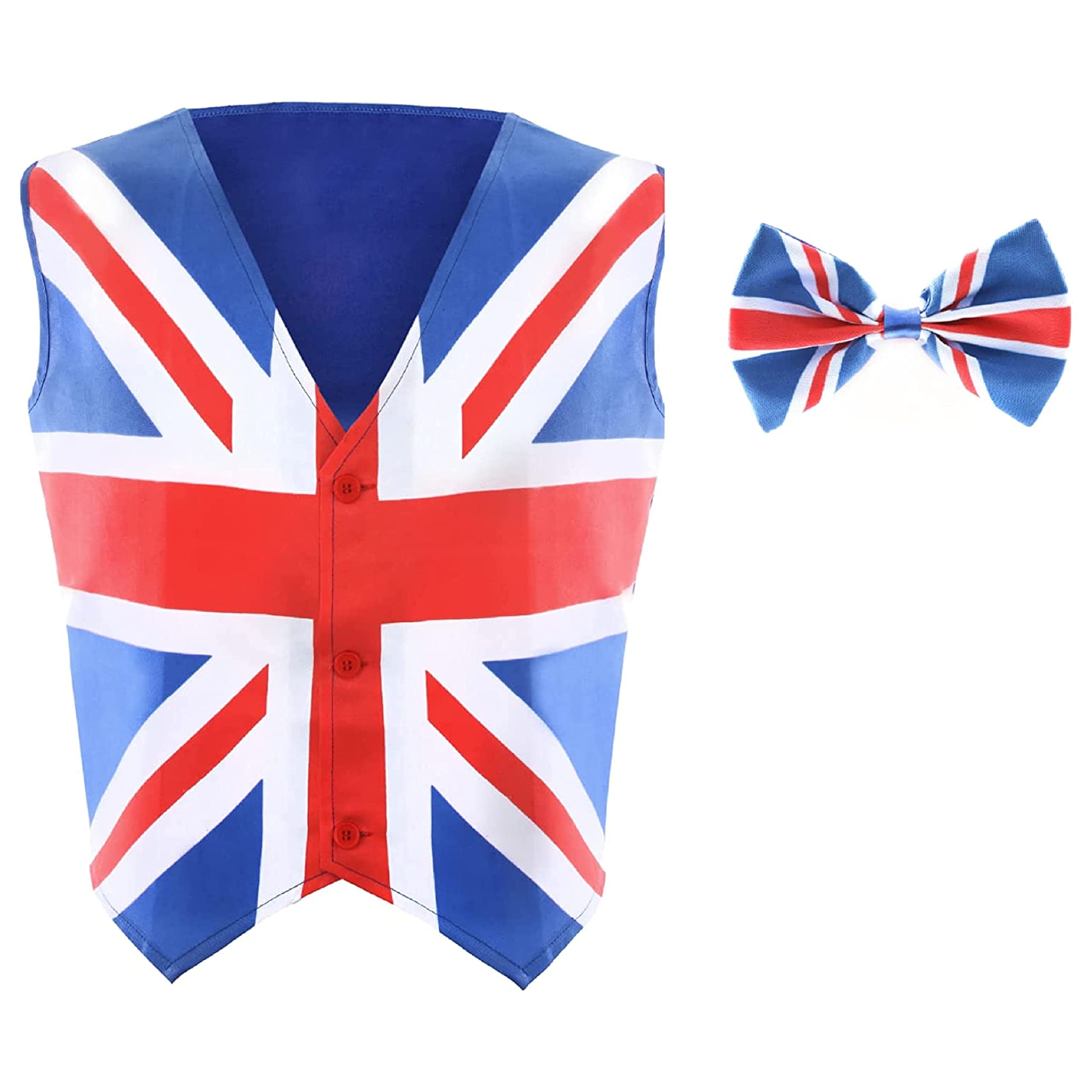 Union Jack Waistcoat and Bowtie - XXX-Large - Waistcoat with Union Jack Print and Matching Bowtie - King's, VE Day, Britain Fancy Dress Costume VE DAY COMMONWEALTH