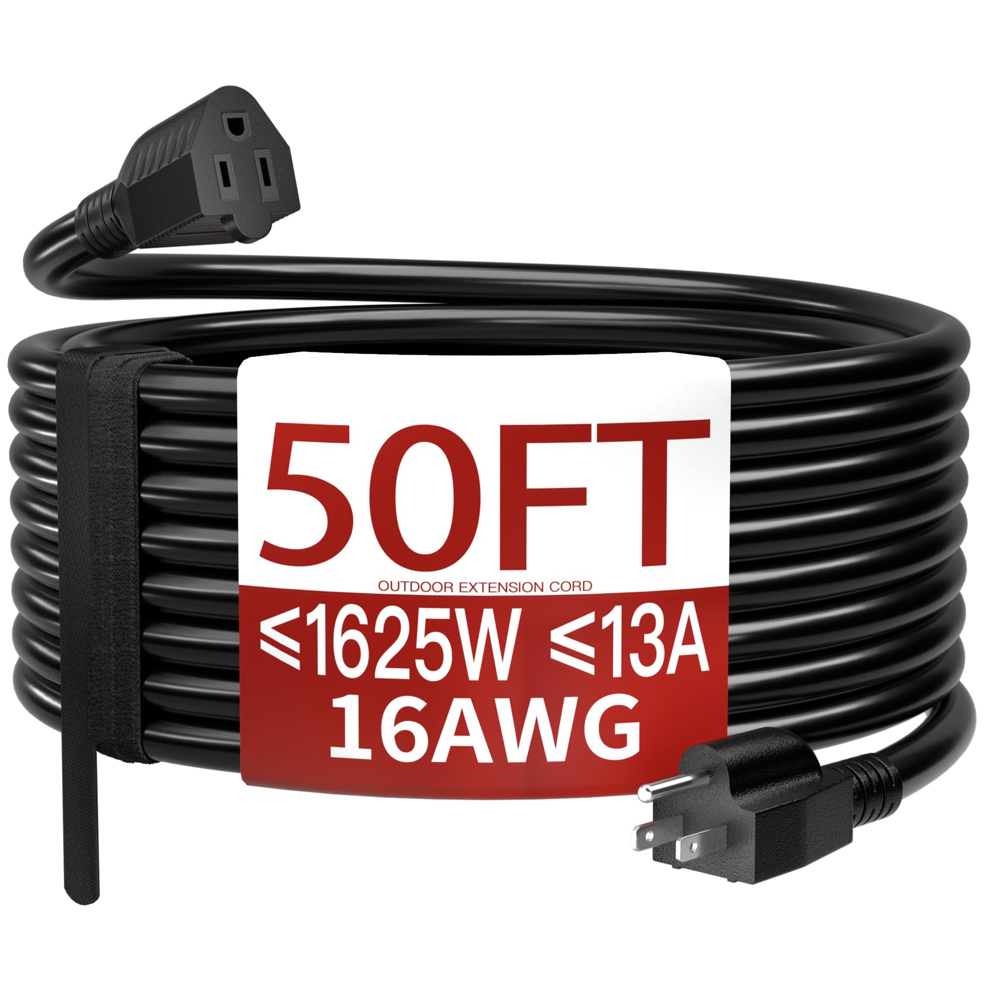 Photo 1 of Skrizcable 16/3 50 FT Outdoor Extension Cord Waterproof, Weatherproof & Flame Retardant Black 3 Prong Power Cord Outside for Lawn & Garden, 13 Amps 1625 Watts 125 VAC 16AWG SJTW, ETL Listed