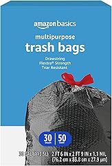 Amazon Basics Flextra Multipurpose Drawstring Trash Bags, 30 Gallon, 50 Count, Tear Resistant