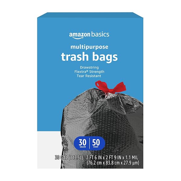 AMAZON BASICS FLEXTRA MULTIPURPOSE DRAWSTRING TRASH BAGS, 30...