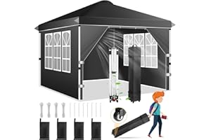 NLDD Pop Up Canopy Tent 10x10 - with 4 Removable Sidewalls, 210D PU Silver Coated Tarp, Roller Bag and 4 Sandbags, Sun Shelter Instant Up Gazebo for Outdoor Events/Backyard/Garden/Camping/Commerce