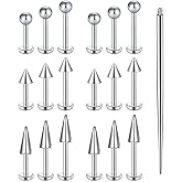 Zolure 16G Medusa Piercing Jewelry Lip Rings Labret Snake Bite Jewelry Stainless Steel Flat Back Catilage Tragus Helix Daith Earrings Studs 6mm 8mm 10mm