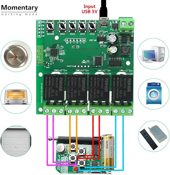 Newgoal Mdulo de rel de interruptor inteligente WiFi de 4 canales la aplicacin TUYASmart Life se utiliza para el control remoto del hogar inteligente el tiempo instantneo es ajustable