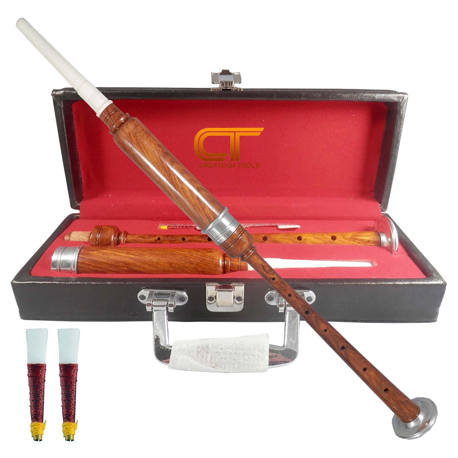Scottish Highland BagPipe Practice Chanter, Carrying Case & Reeds by Createch Tools (Natural)