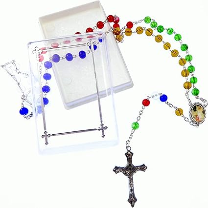 La V Catholique Verre Missionnaire Collier Chapelet Perles Ange Gardien Jonction Rouge Bleu En Boite Amazon Fr Cuisine Maison