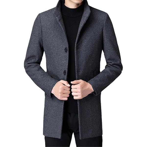 Aoleaky Long Wool Coat Men Pea Coat Jacket Wool & Blends