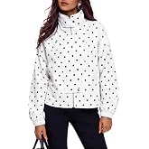 Tankaneo Womens Cropped Bomber Jackets Lightweight Zip Up Coat with Pockets | Solid, Polka Dot, Stand Collar, Smooth woven fabric, Casual Trendy Vintage, Fall Spring Outfits, Y2K Streetwear