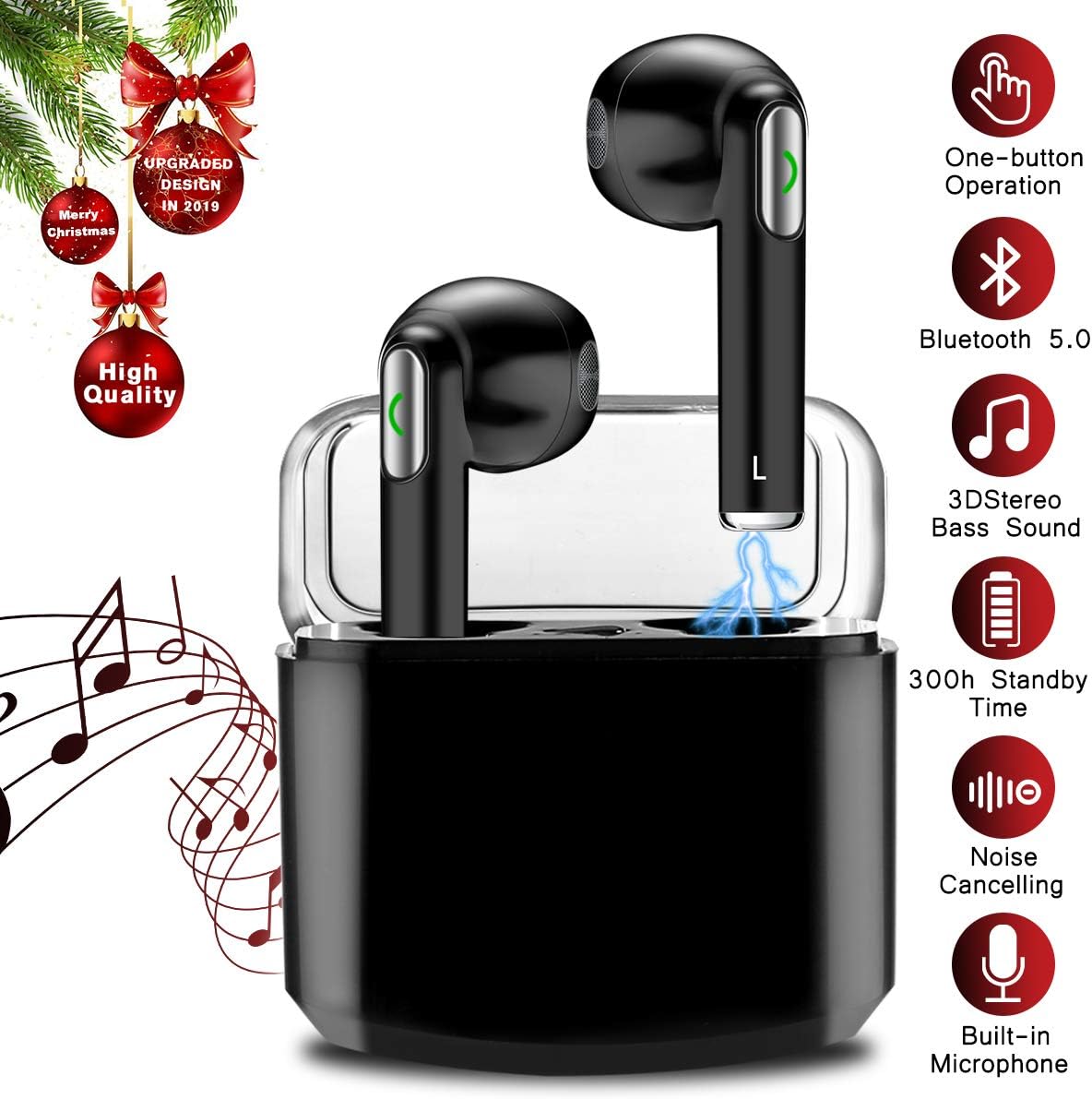 Wireless Earbuds,Bluetooth Earbuds Wireless Earphones Noise Cancelling with Mic Charging Case,Sport Running Mini True Stereo Earbuds Bluetooth Compatible Android Samsung Huawei Phones X 8 7
