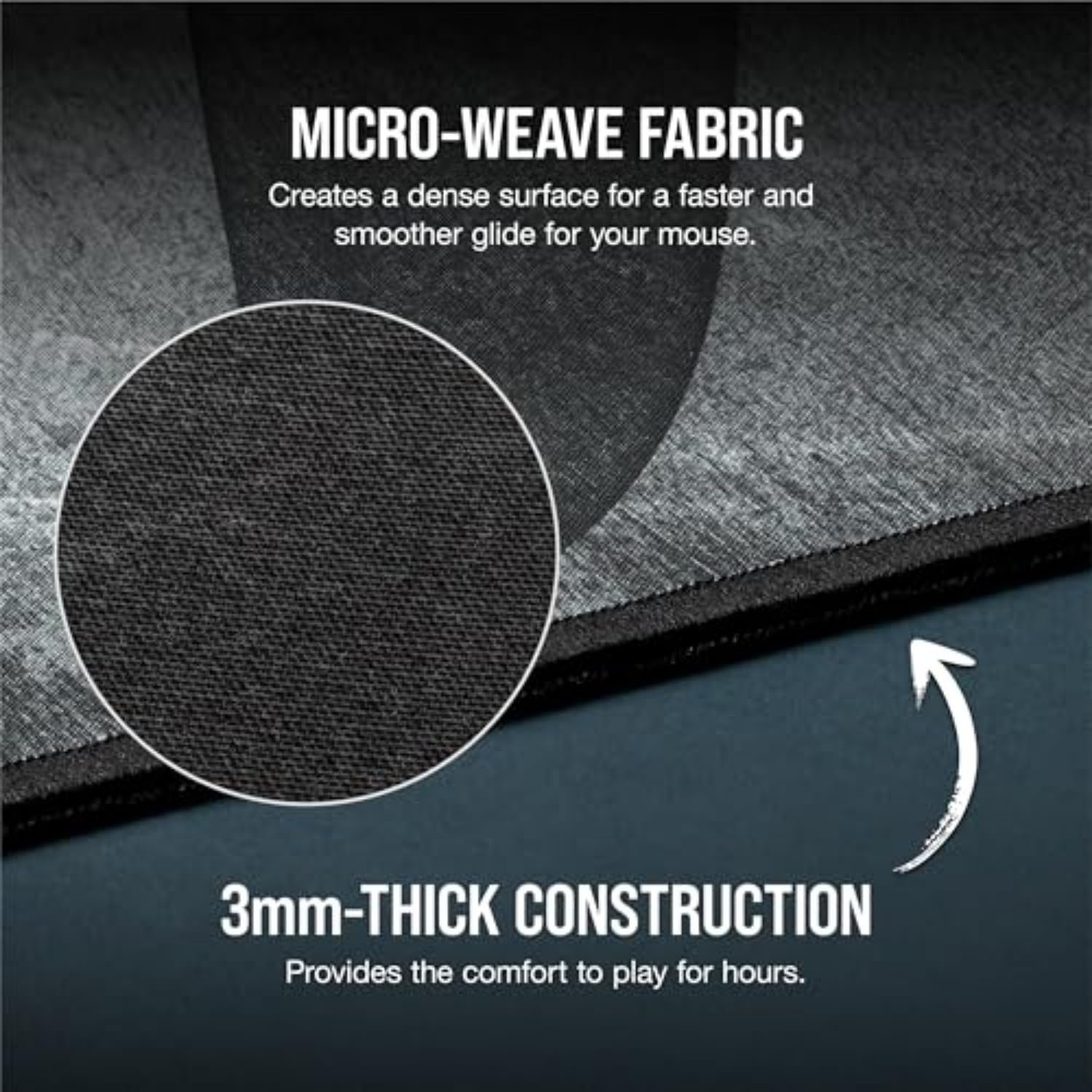 Corsair MM300 PRO Spritzwassergeschütztes Premium-Gaming-Mauspad aus Stoff (Fläche 93 × 30 cm, Mikrofasergewebe, 3mm Starke Weiche Gummikonstruktion, Gummiunterseite) Extended, Schwarz/Grau 4