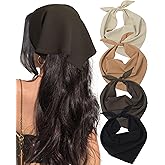 AWAYTR 4 Pcs Triangle Head Scarf Headband for Women Hair Bandanas for Women's Hair Boho Kerchief Headbands (Beige + khaki + brown + black)