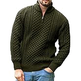 Vinsekep Men's Irish Fisherman Sweaters Cable Knit Half Zip Jacquard Pullover Sweater