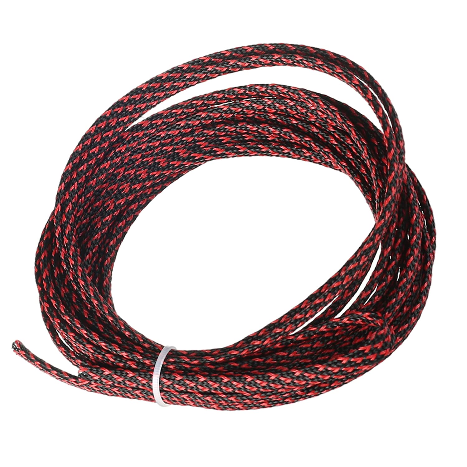 Othmro 1Pc Cable Management Sleeve, Braided Cable Tidy Black and Red, 5m Cable Organizers Cable Protector Wire Tidy for TV/PC USB Cable, 6mm Width