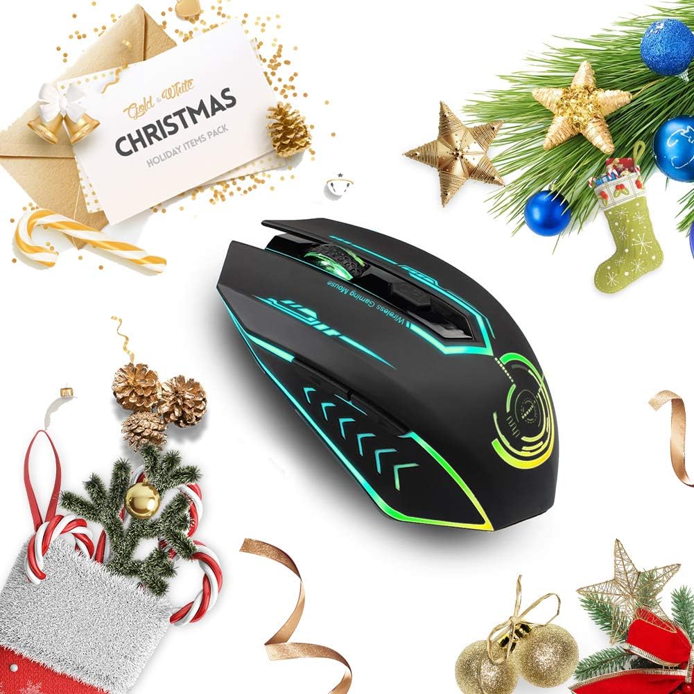 Wireless Gaming Mouse Up to 10000 DPI, UHURU Rechargeable USB Mouse with 6 Buttons 7 Changeable LED Color Ergonomic Programmable MMO RPG for PC Computer Laptop Gaming Players: Computers & Accessories
