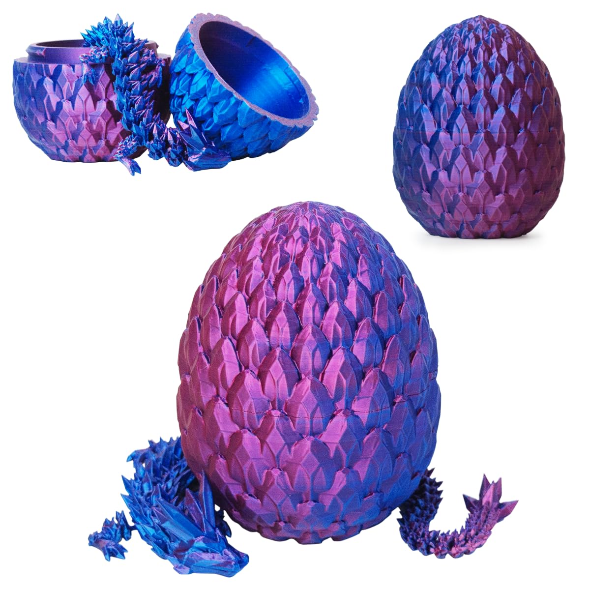 Photo 1 of 3D Printed Dragon Egg,Surprise Easter Basket Essentials with 12" Flexible Crystal Dragon Inside,Executive Desk Toys,Easter Basket Stuffers (Purple-Dragon Egg)