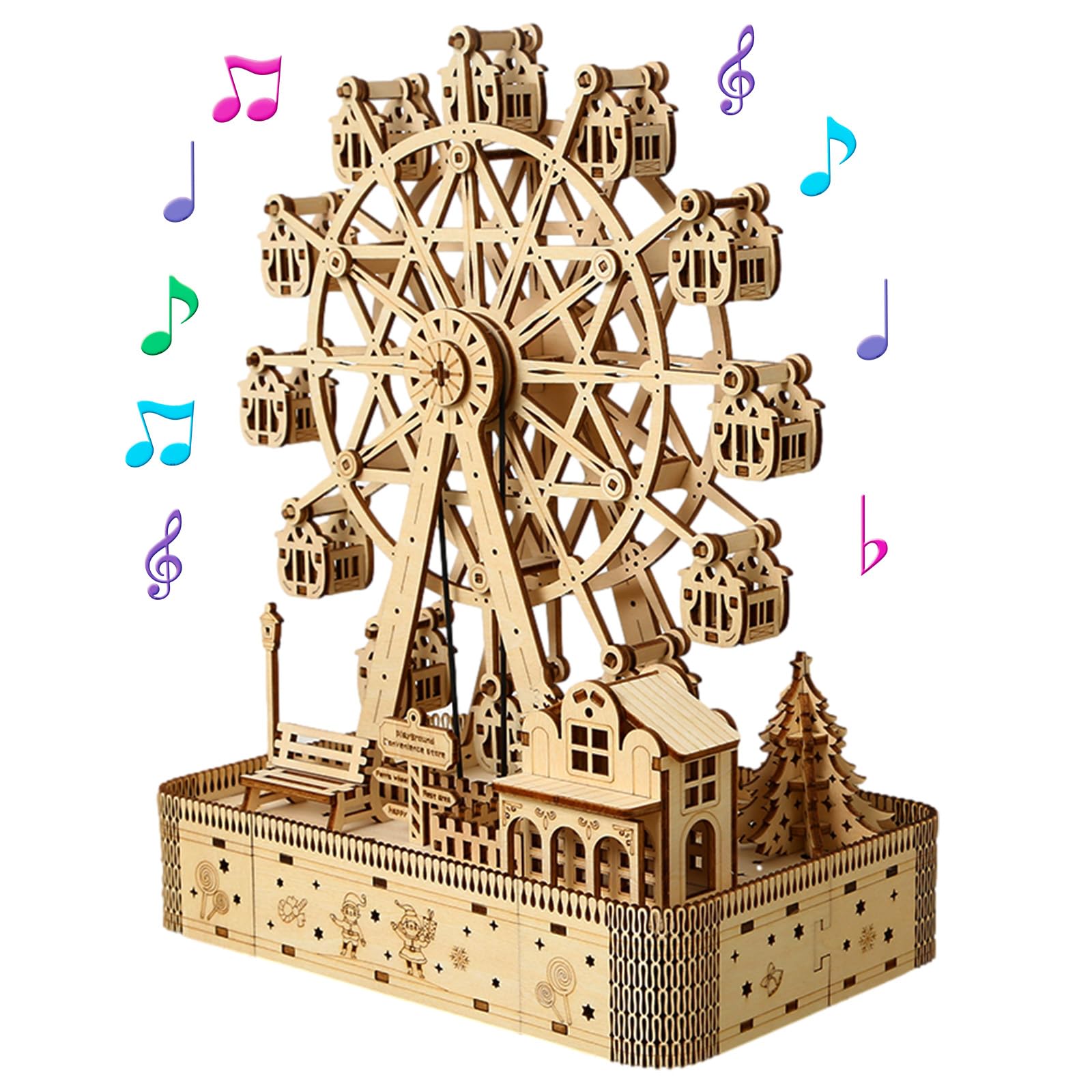 3D Wooden Puzzle, DIY model Craft Toy kits for adults, Ferris Wheel Music Box With Light Gift for Teenagers