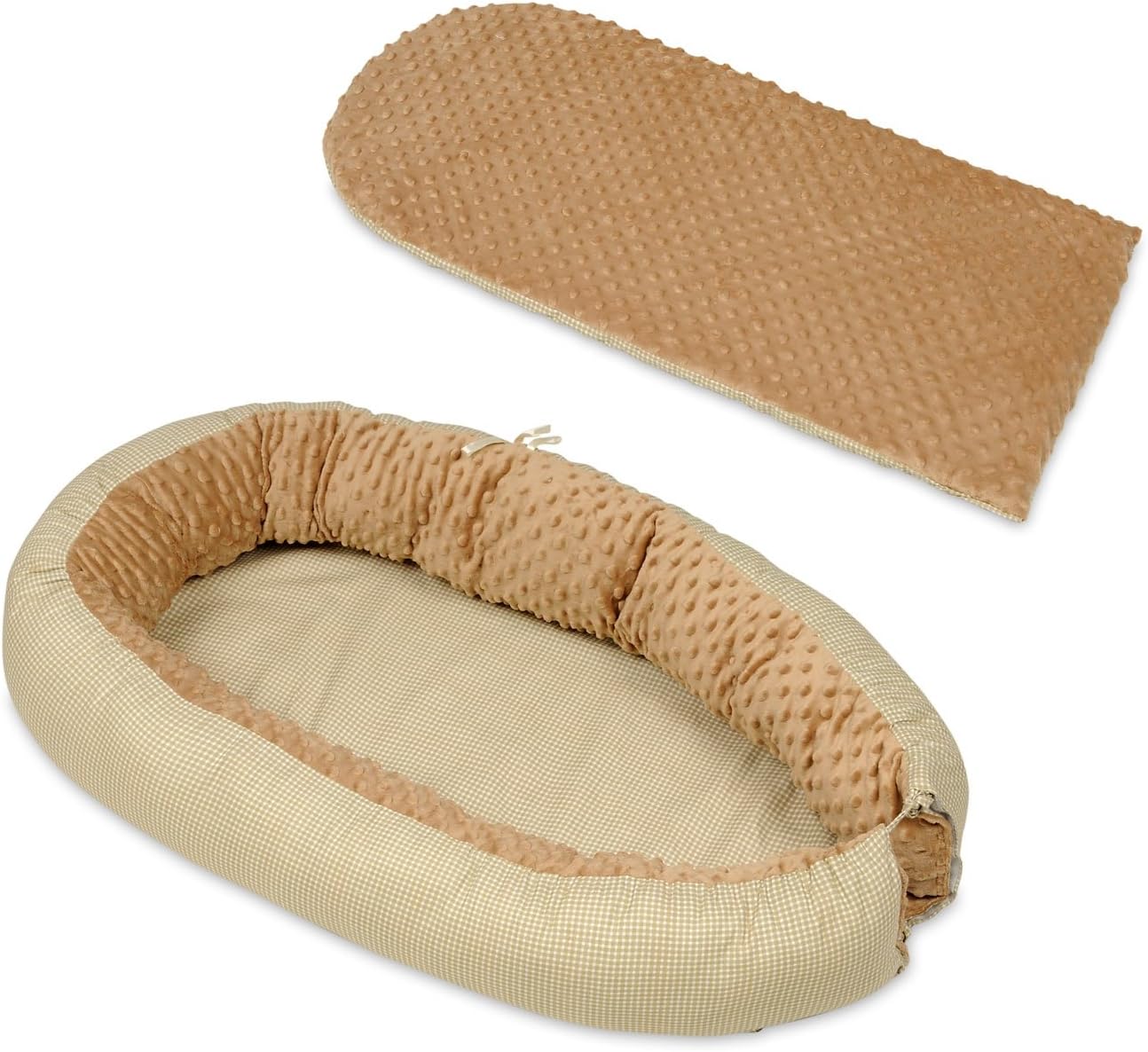 Velinda Baby nest, cushion, soft, 0-8 months, snuggly, Baby sleeping, newborn (pattern: beige checked - cappuccino)