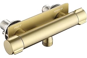 INKFONTS RV Shower Faucet Valve, 4 Inch Brushed Gold RV Shower Faucet Replacement with Dual Knobs, Metal Shower Faucet for RV, Camper, Van, Travel Trailer, Motorhome