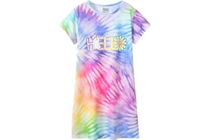 CYCHELRY Teen Girls Nightgowns-Trendy Tie Dye Short Sleeve Sleepwear Cute Polyster Nightdress Tween Pajamas Size 8-16