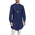 Gafeng Mens Kaftan Thobe Long Sleeve Robe Gown Casual Cotton Linen Button Muslim Shirt