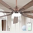 Maxslak 72" Large Smart Ceiling Fan with Light Remote Control via WIFI Alexa,6-Speeds Quiet DC Motor,Dimmable,Outdoor Antique Bronze Modern ceiling fan for Living Room,Patio,Dual Finish 7 Blades