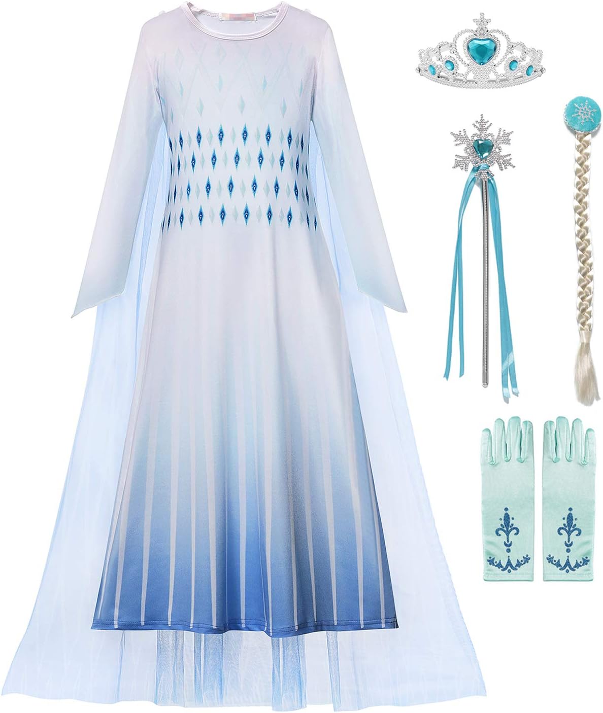 Little Girls Snow Princess Costume Queen Dress Up for Halloween Cosplay Party