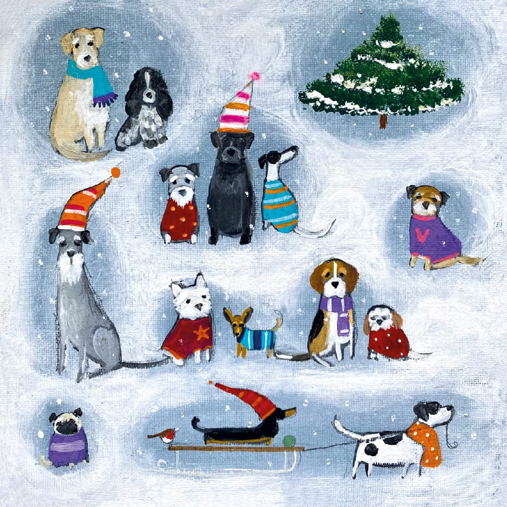 Museums & Galleries Charity Dog Christmas Cards - Festive Pooches in the Snow - Eco-Friendly & Recyclable - Pack of 8 Cards