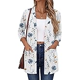 Zeagoo Women's Casual Lightweight Cardigan 3/4 Sleeve Open Front Loose Thin Cardigans with Pockets