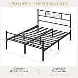 Yaheetech Metal Double Platform Bed 4ft6 Bed Frame with Scroll Headboard Black view 3