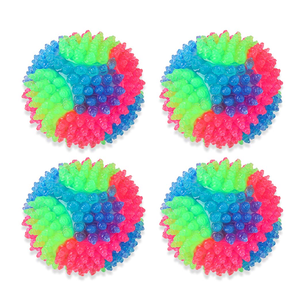 Rolin Roly Flashing Color Changing Bouncing Interactive Play Ball - 4PK Spiky Ball for Dogs & Cats