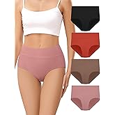 voenxe Cotton Underwear for Women,High Waisted Ladies Panties,Breathable Soft Full Coverage Briefs,Comfy Underpants,4 Pack