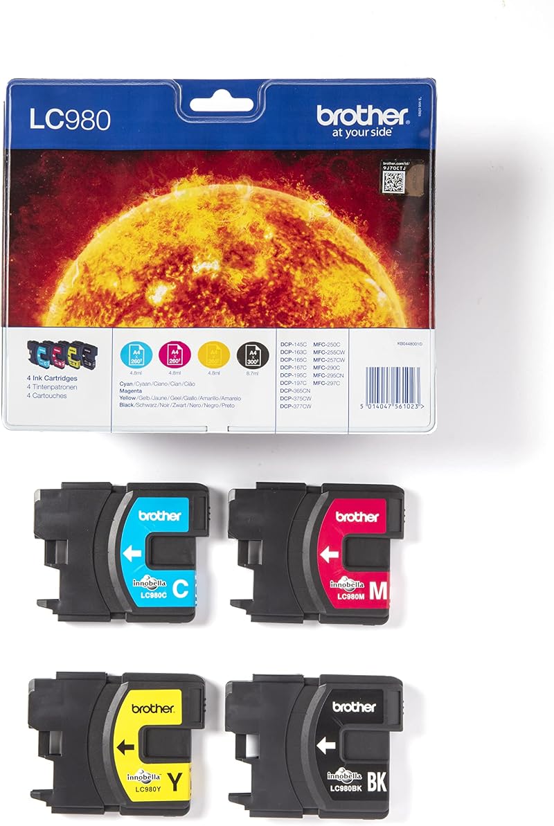 Brother LC980 Ink Cartridge Black Yellow Cyan Magenta 4 Pack Inkjet