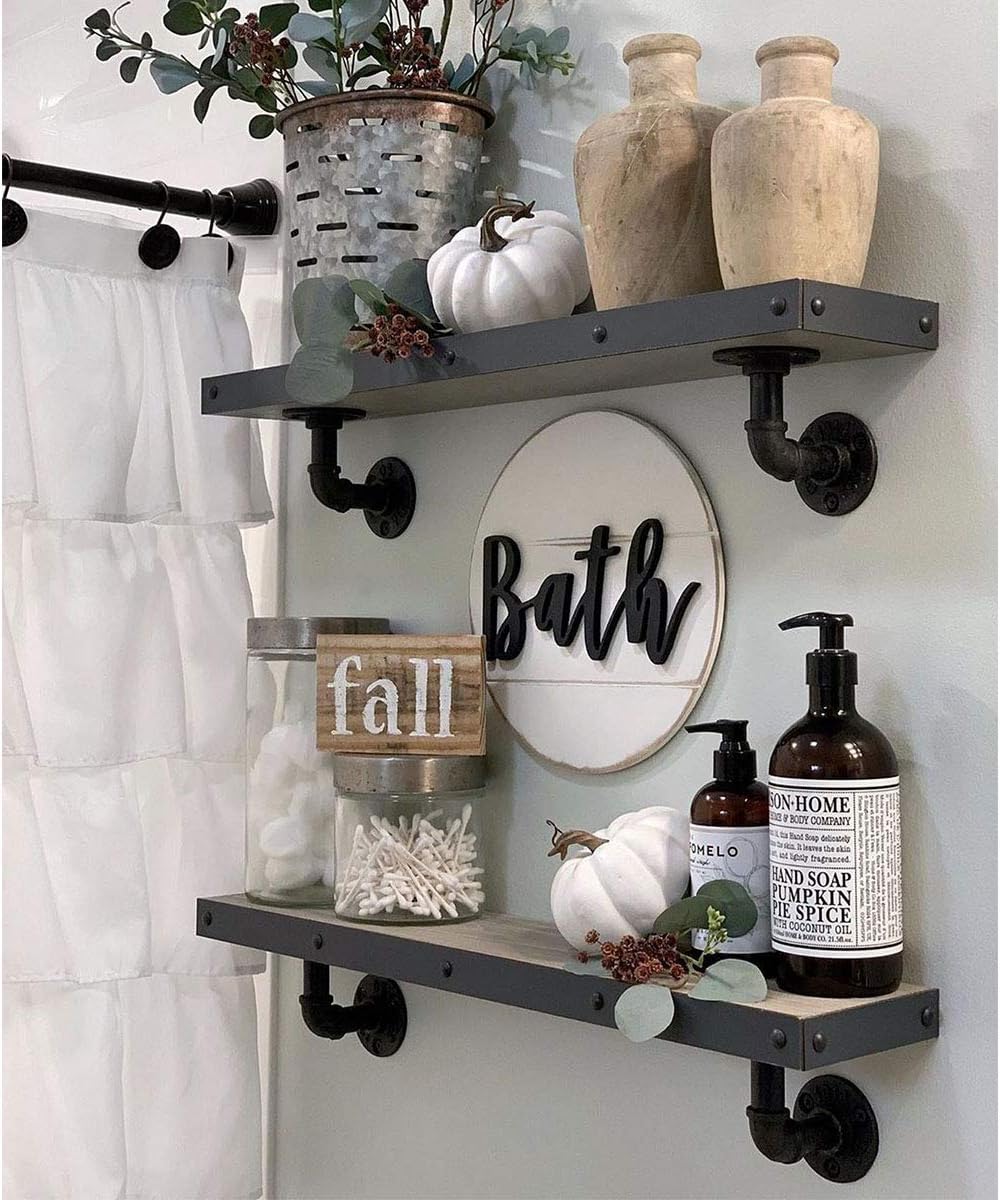 Industrial Pipe Shelf Brackets for Shelves 8 10 12 Inch, Black Metal L Pipe Floating Shelf Bracket - Heavy Duty Decorative Wall Shelving Bracket Rustic Farmhouse Vintage Style - 6 Pack: Home Improvement