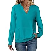 EADINVE Womens V Neck Sweatshirts with Pockets Fleece Pullover Casual Loose Fit Long Sleeve Tops Fall Clothes 2025