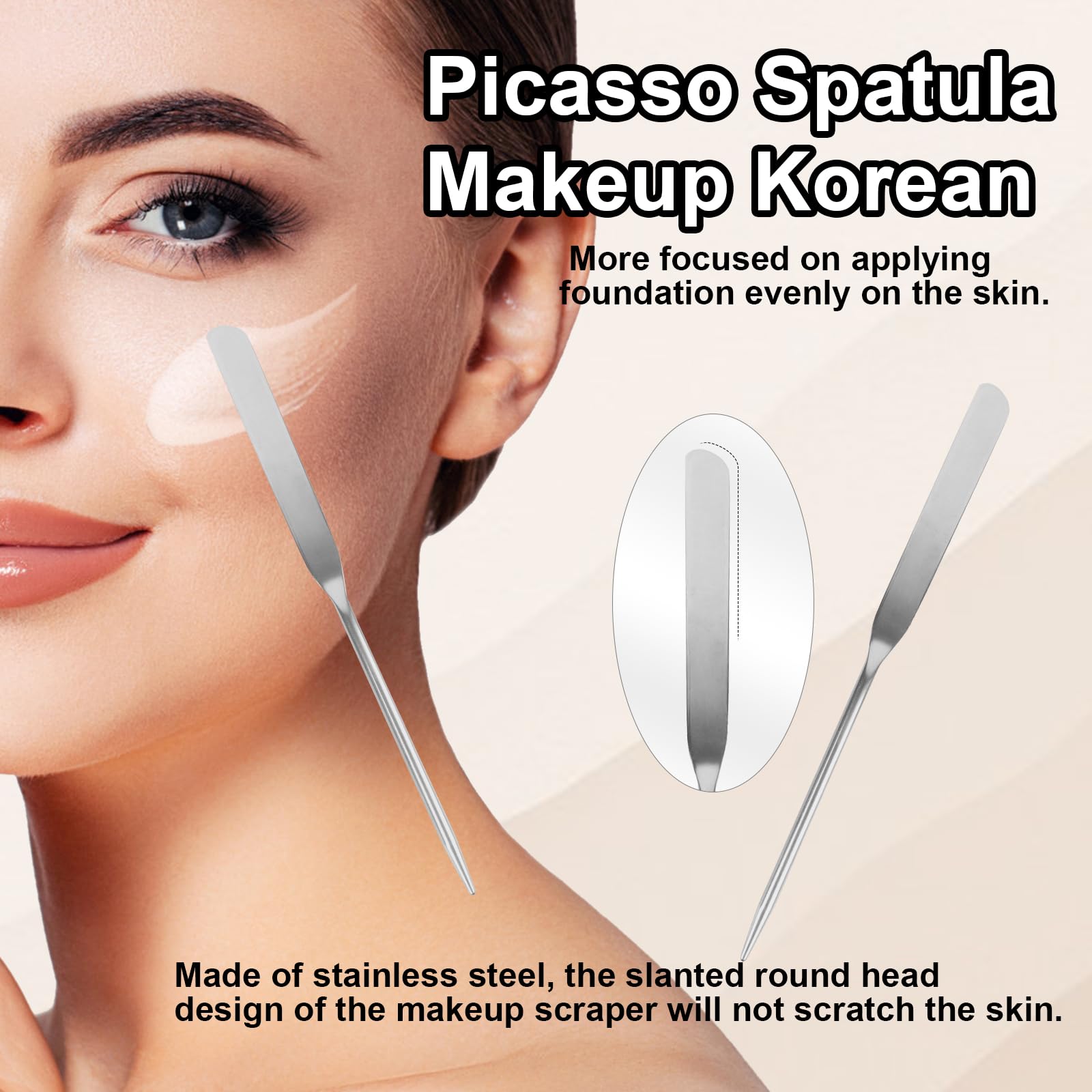 Voiluk 5pcs Professional Makeup Spatula Korean Set with Foundation Spatula Stainless Steel Makeup Palette Acrylic Cosmetic Palette,Reusable Beauty Tools for Facial Cosmetic,Nail Art,Pigment Blending