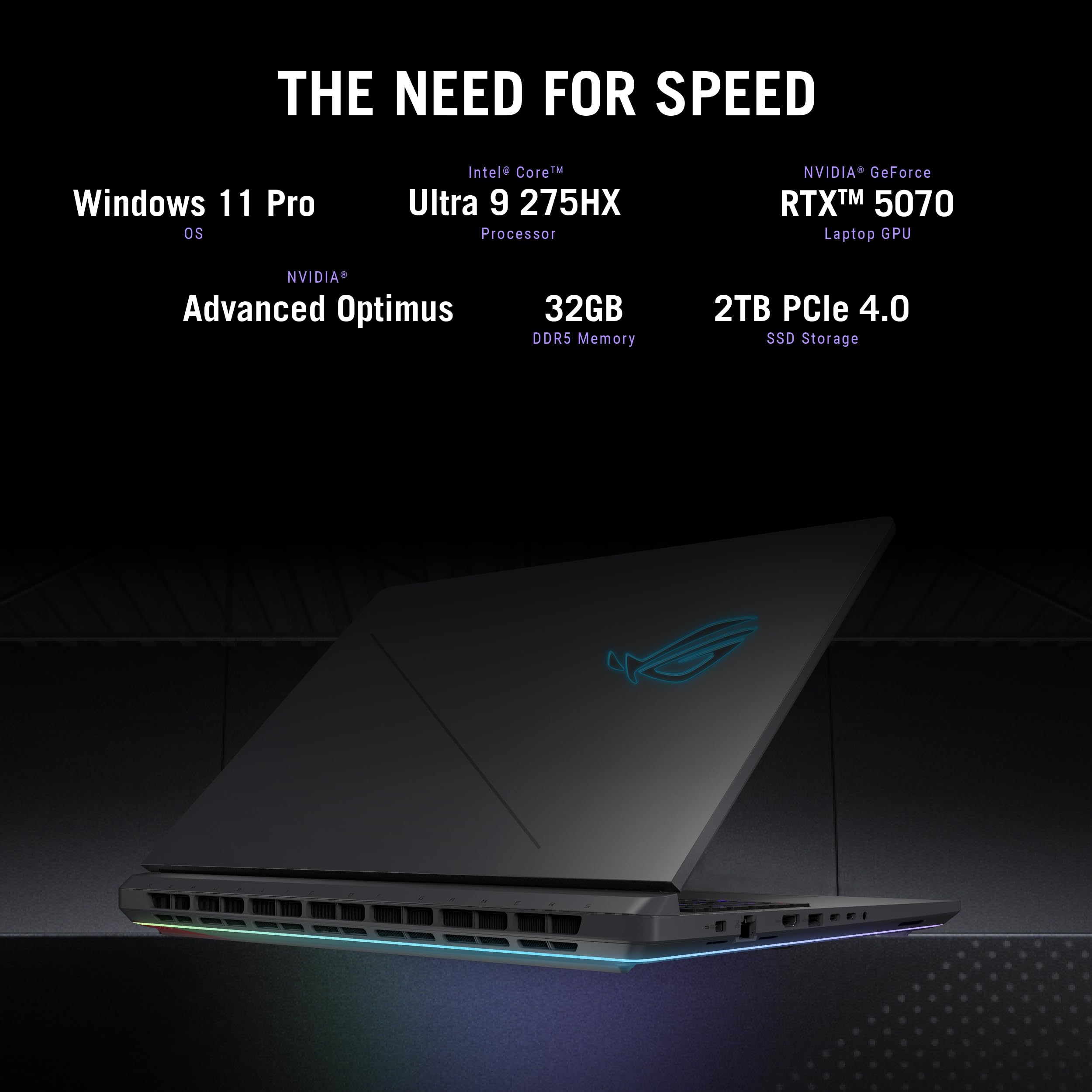 ASUS ROG Strix G18 (2025) Gaming Laptop, 18” ROG Nebula 16:10 2.5K 240Hz/3ms, NVIDIA® GeForce RTX™ 5070, Intel® Core™ Ultra 9 275HX, 32GB DDR5-5600, 2TB PCIe Gen 4 SSD, Wi-Fi 7, Windows 11 Pro