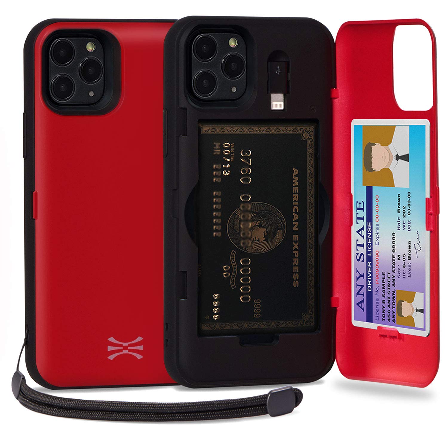 TORU CX PRO for iPhone 11 Pro Case Wallet | Protective Shockproof Heavy Duty Cover with Hidden Card Holder & Card Slot |Wrist Strap, Lightning Adapter Mirror Included - Red
