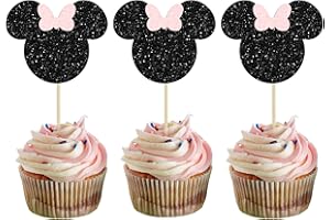 Gyufise Mouse Inspired Cupcake Toppers with Bow Black and Pink Glitter Mouse Cupcake Picks Baby Shower Wedding Kids Birthday Party Cake Decorations Supplies 36 Pack