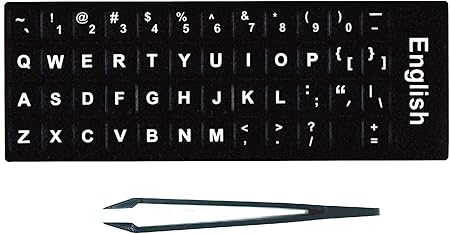 Amazon キーボードを英語配列に変身 英語 キーボード シール ステッカー ラベル Us配列 英語配列 黒地 白文字 貼り付け用ピンセット付属 ブラック 英語 シール ステッカー 文房具 オフィス用品