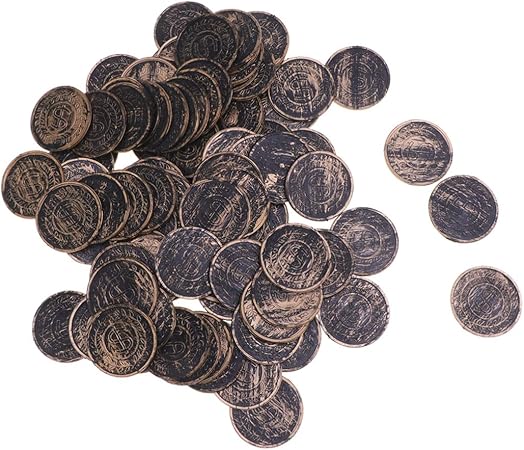 Amazon Amosfun 海賊トレジャーコインゲームコイン海賊記念コイン通貨おもちゃ海賊パーティー用品宝くじコイン小道具子供のおもちゃ100ピース お店屋さん おもちゃ