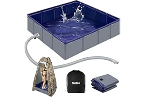 Thallike Upgraded Portable Shower Pan, 41" x 41" x 10" Outdoor Shower Base with Detachable Drain Pipe, Foldable Camping Showe