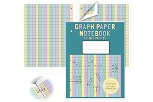 30 Sheet Colored Graph Paper Notebook 8.5"x 11" Large Square Graph Paper for 3 Ring Binder 1/2 Inch Squares Math Grid Noteboo