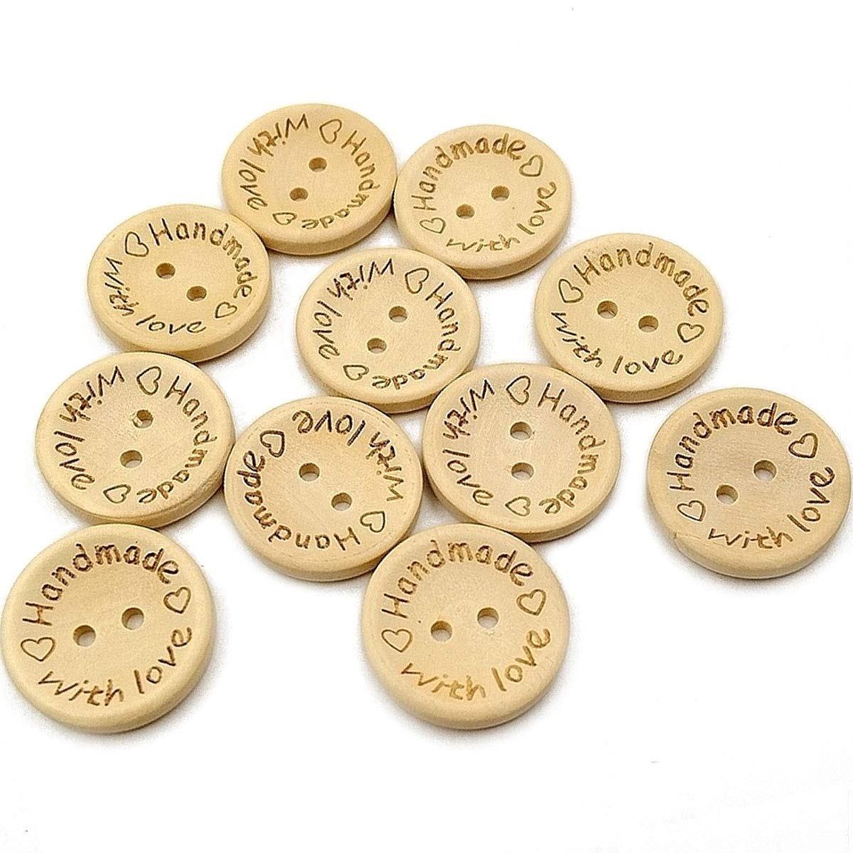 Wooden Button, Round Laser Engraving Heart Buckle for Sewing and Making Decorative Crafts, 100Pcs, Wood Color