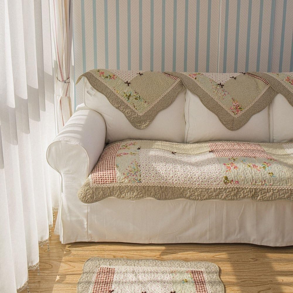 Unimall Cotton Quilted Two Seater Sofa Protector Cover Stitching Floral Settee Sofa Couch Covers Jacquard , 43x43 Inch
