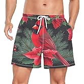 Crane and Pine Tree Men's Swim Trunks with Liner Summer Quick Dry Beach Shorts Swimwear Bathing Suit S-XXL