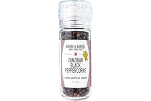 Burlap & Barrel Zanzibar Black Peppercorns - As Seen On Shark Tank! - Vine-Ripened Peppercorns, Bright, Lemony, Spicy - Peppercorns Whole, Pepper Corns - Gift for Mom - 1.7oz Grinder-Top Glass Jar